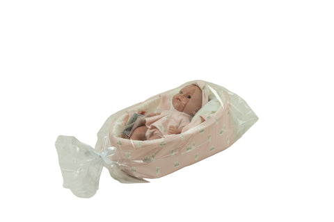 Realistinė kūdikio lėlė su rožine nešykle, 26 cm