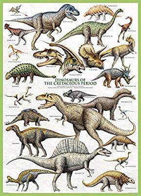 Kreidinio periodo dinozaurai – 1000 detalių edukacinė dėlionė 50x70 cm