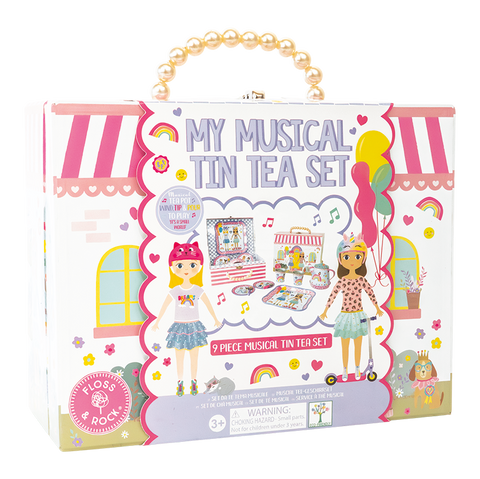 Muzikinis arbatos servizas vaikams „Geriausios draugės“, 9 dalių – Floss & Rock, su grojančiu arbatinuku lagaminėlyje
