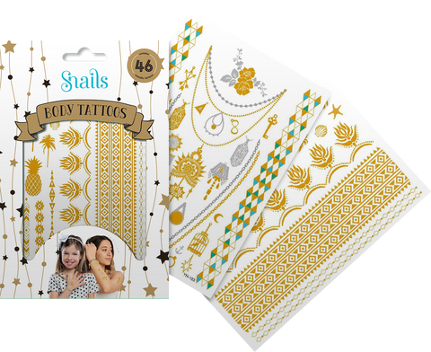 Snails laikinos metaliko kūno tatuiruotės – sidabras ir auksas, 46 vnt.