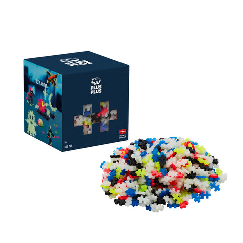 Plus-Plus konstruktorius – šviečiantis tamsoje, 600 mini detalių (20 mm), neoninės spalvos
