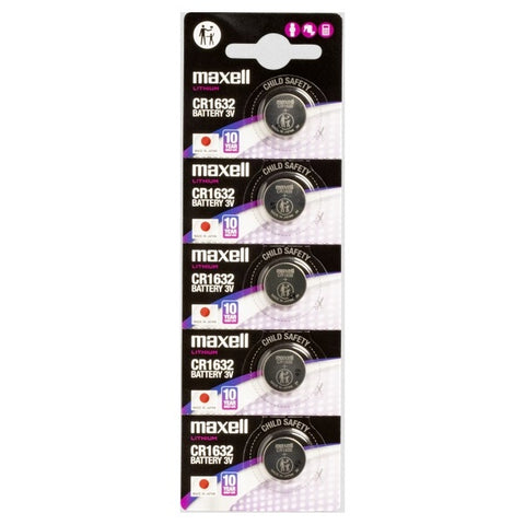 Maxell CR1632 3V ličio monetinės baterijos, rinkinys 5 vnt.
