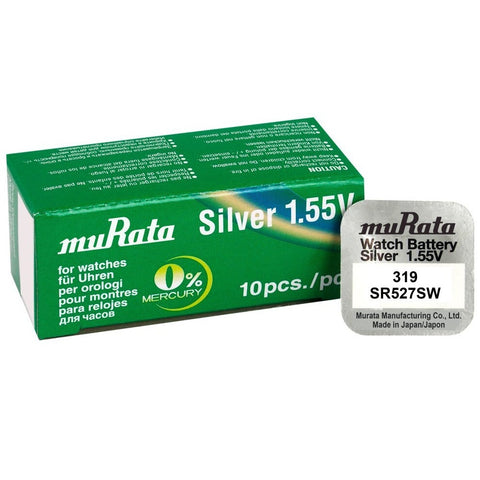 Murata 319 SR527 sidabro oksido laikrodžių baterijos, 10 vnt.