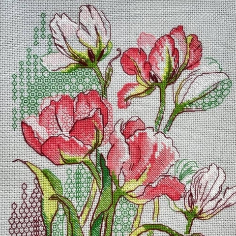 Blackwork siuvinėjimo rinkinys „Grakščios tulpės“ 21 x 30 cm