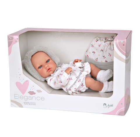 Arias realistiška kūdikio lėlė mergaitė 30 cm su čiulptuku, pilka kepurytė