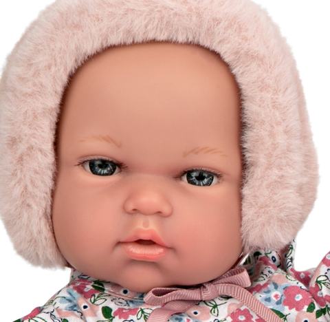 Arias realistiška lėlytė mergaitė 30 cm, su čiulptuku, rožine kepuryte, maudoma