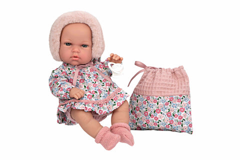 Arias realistiška lėlytė mergaitė 30 cm, su čiulptuku, rožine kepuryte, maudoma