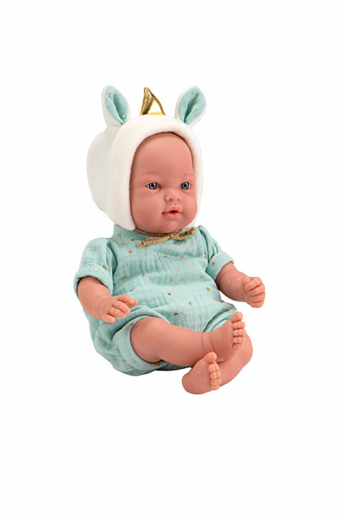 Arias tikroviška kūdikio lėlė su vienaragio kepuryte, 28 cm