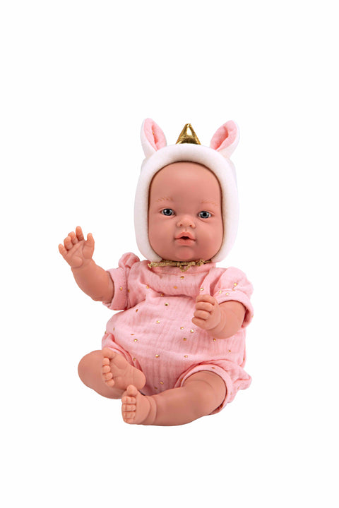 Arias tikroviška kūdikio lėlė su vienaragio kepuryte, 28 cm