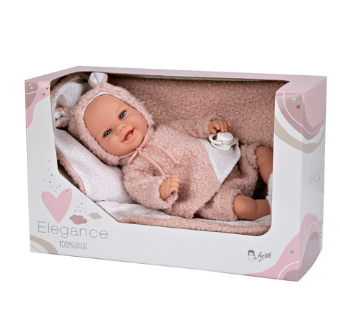 Arias realistinė kūdikio lėlė su rožiniu pledu ir čiulptuku, 35 cm