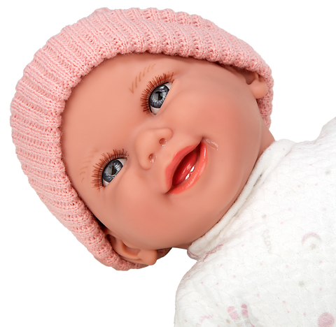 Arias realistiška kūdikio lėlė su garsu ir čiulptuku, 34 cm, rožinė kepurytė