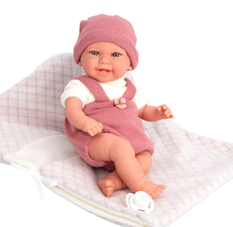 Arias realistiška kūdikio lėlė 35 cm su rožine mova, čiulptuku ir pledu