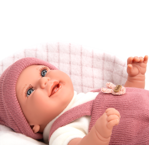 Arias realistiška kūdikio lėlė 35 cm su rožine mova, čiulptuku ir pledu