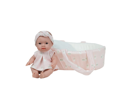 Realistinė kūdikio lėlė su rožine nešykle, 26 cm