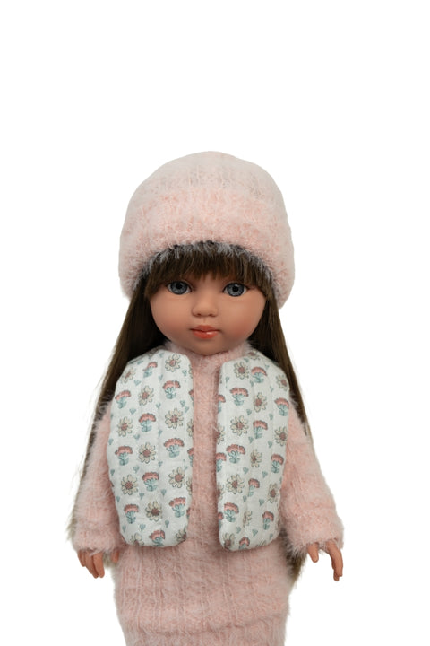 Vinilinė lėlė Carlota 36 cm su pūkuota rožine suknele, šukuojami plaukai