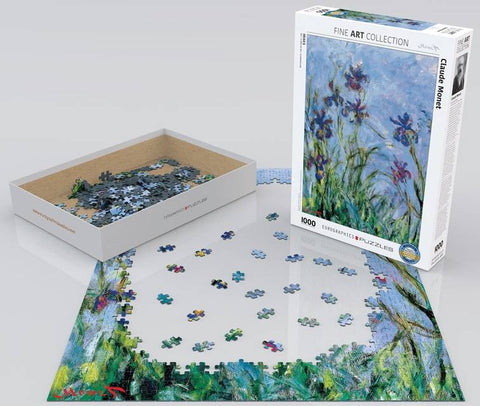 Claude Monet „Irisai“ dėlionė 1000 detalių – muziejinė kokybė