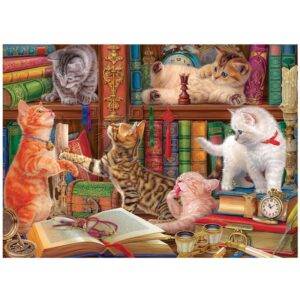 Kačiukai bibliotekoje – 1000 detalių dėlionė suaugusiems, vidutinė, 67×49 cm