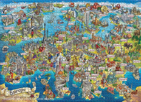 Spalvingas Pašėlęs Europos žemėlapis – 2000 detalių dėlionė