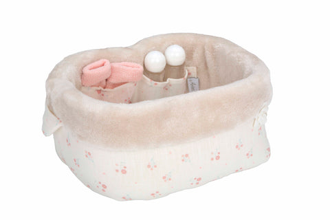 Arias kūdikio lėlei aksesuarų rinkinys 10v1, tamsiai rožinis su krepšeliu