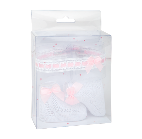 Arias lėlių aksesuarai: nertos kojinytės ir lankelis, balti, 40–45 cm