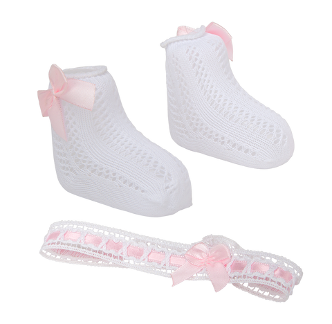 Arias lėlių aksesuarai: nertos kojinytės ir lankelis, balti, 40–45 cm