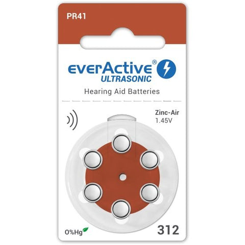 Everactive Ultrasonic 312 PR41 klausos aparatų baterijos 6 vnt. 1,45V