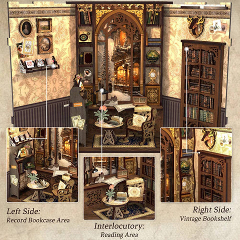 Bookshop Memories medinis knygų kampelis su LED, DIY rinkinys