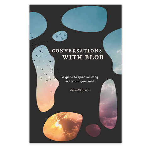 Knyga Conversations with Blob — juodas viršelis su spalvotais debesų formų langeliais, rodoma produkto viršelyje