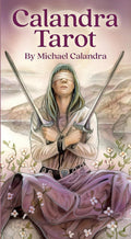 Calandra Tarot kortų rinkinys — autorinis Michael Calandra viršelis su užrištomis akimis ir susikryžiavusiomis kardais