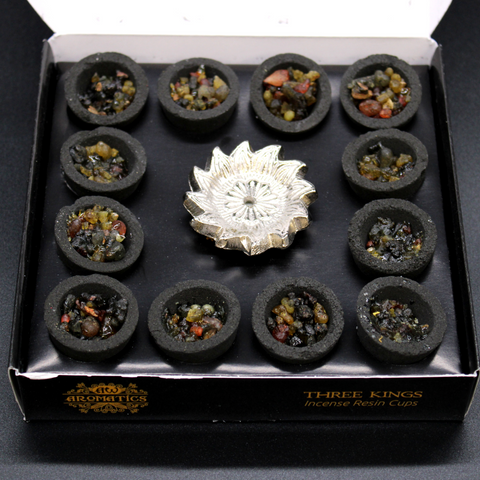 Miros dervos smilkalų puodeliai, 12 vnt + laikiklis – AW Aromatics