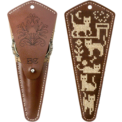 Siuvinėjimo kryželiu rinkinys žirklių dėklui, dirbtinė oda, 10–13 cm