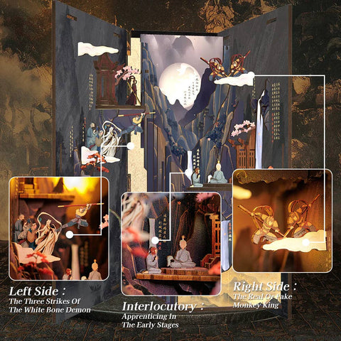 WU KONG legenda – surenkama medinė book nook diorama su LED