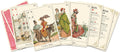 Lenormand kortos su retro iliustracijomis, rožiniu ornamentuotu nugarėliu ir aiškinimo kortele, vėduoklės išdėstymas