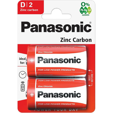 Panasonic D R20 cinko-anglies baterijos 1.5V, 2 vnt.
