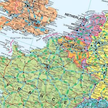 Europos politinis sieninis žemėlapis 100x139 cm, laminuotas, su vėliavomis