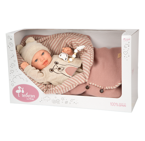 Arias Reborn lėlė kūdikėlis, 45 cm – rankų darbo, smėlio rūbai