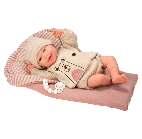 Arias Reborn lėlė kūdikėlis, 45 cm – rankų darbo, smėlio rūbai