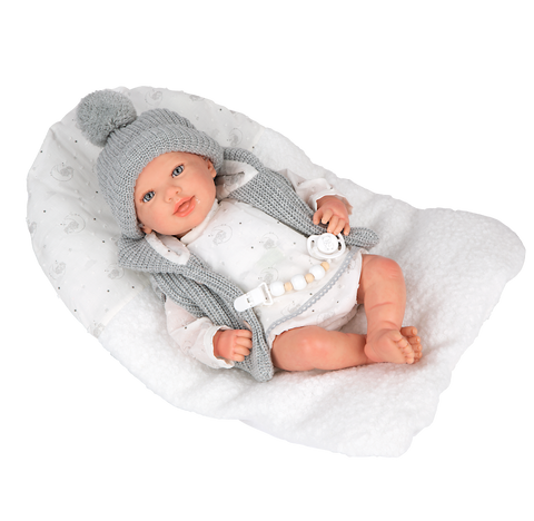 Arias Reborn lėlė kūdikis Daniela 45 cm – pilki rūbeliai, rankų darbo