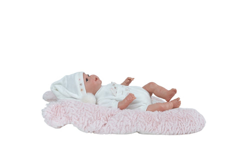 Rankų darbo Reborn kūdikio lėlė 35 cm su pagalvėle, čiulptuku ir rūbeliais