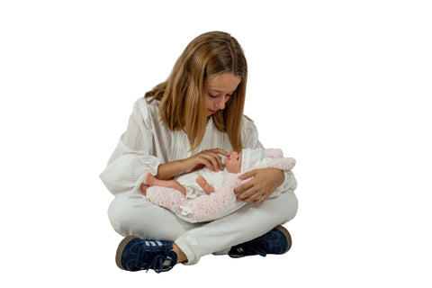 Rankų darbo Reborn kūdikio lėlė 35 cm su pagalvėle, čiulptuku ir rūbeliais