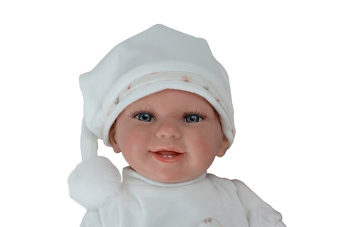 Rankų darbo Reborn kūdikio lėlė 35 cm su pagalvėle, čiulptuku ir rūbeliais