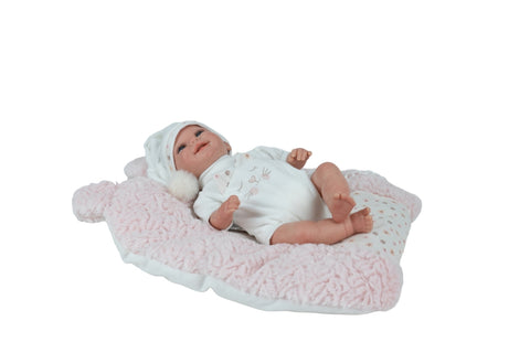 Rankų darbo Reborn kūdikio lėlė 35 cm su pagalvėle, čiulptuku ir rūbeliais