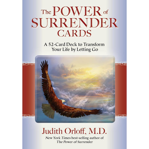 Kortų rinkinys The Power of Surrender, 52 kortos, Judith Orloff M.D., viršelis su ereliu skriejančiu virš debesų saulėlydžio fone