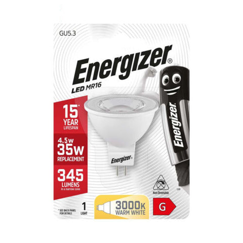 Energizer LED GU5.3 MR16 4.5W šiltai balta lemputė 3000K