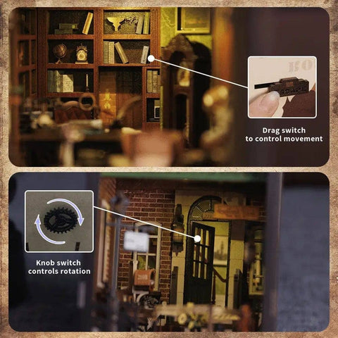 Rose Detective Agency knygų niša – medinė LED diorama, 322 detalės