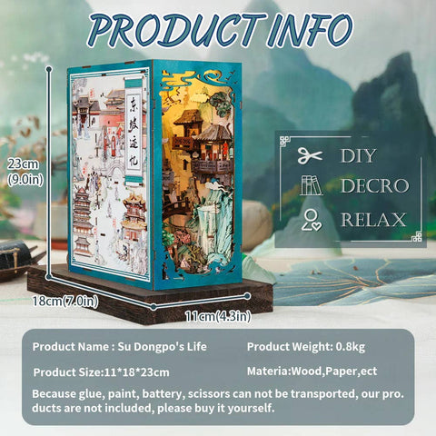 Su Dongpo gyvenimas – surinkama medinė knygų diorama su LED, 280 det.