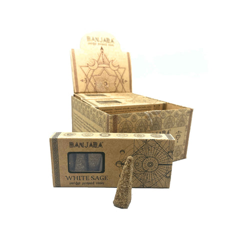Banjara piramidės smilkalų kūgeliai Baltasis šalavijas, 10 vnt, smudgingui