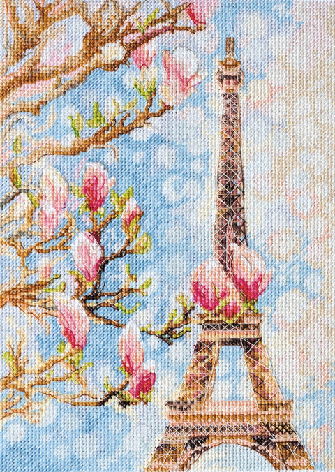 Siuvinėjimo kryželiu rinkinys Rytas Paryžiuje, 17×25 cm, 38 spalvos