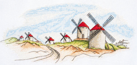 Siuvinėjimo kryželiu rinkinys Vėjo malūnai, 14 ct, 39x18 cm, Abris Art