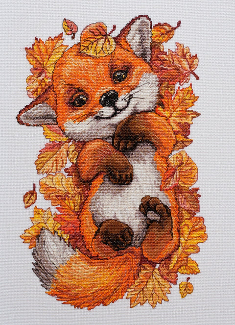 Siuvinėjimo kryželiu rinkinys „Pirmasis ruduo“, 24×36 cm, 14 ct, 33 spalvos